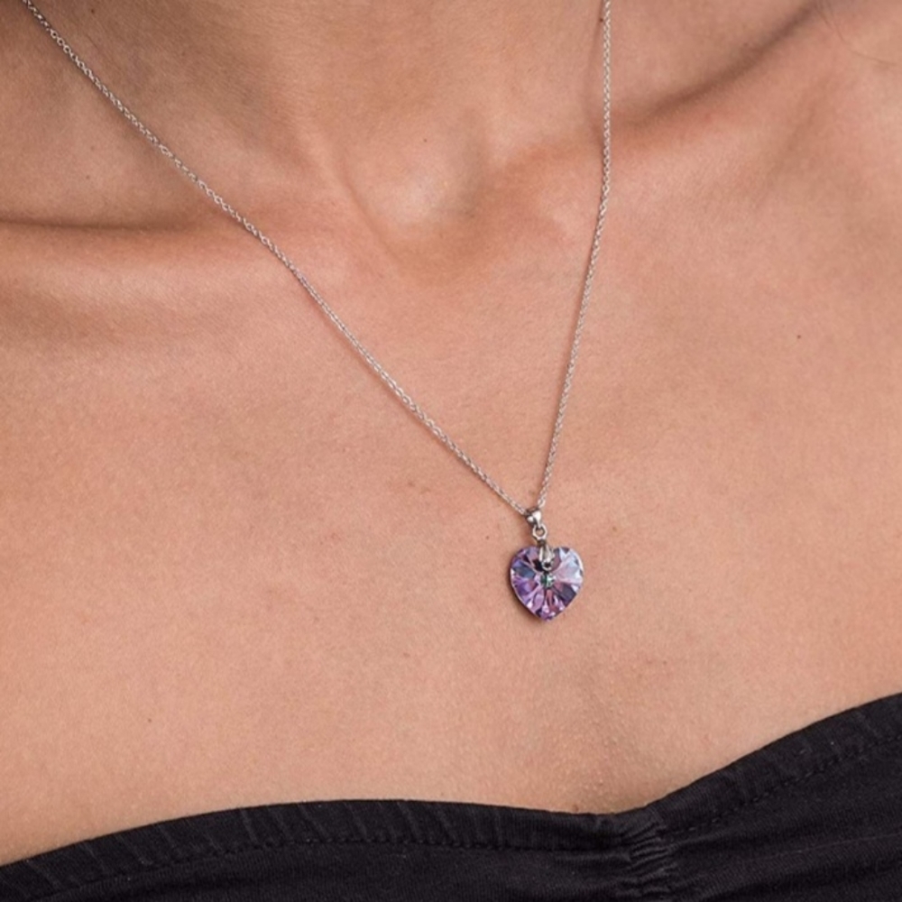 Silver Necklace With Vitrail Light Heart Crystal Pendant